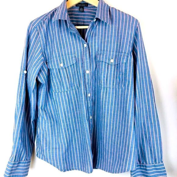 Lauren Jeans Co Long Sleeve Shirt / Blue Pinstripe Button Down Shirt - Picture 1 of 8